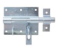 Alberts 863272 Verrou de box porte-cadenas | avec boucle serrée | galvanisé, en bleu | platine 90 x 73 mm | boulon Ø 13,5 mm | longueur totale 130 mm | kit de 10
