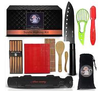 Albino monkey Kit de fabrication de sushis pour débutants avec Bazooka, couteau à sashimi, 2 tapis (bambou / lave-vaisselle PP), moule Nigiri et trancheuse d'avocat | Qualité alimentaire, cadeau