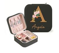 ALBK Boite a Bijoux Femme Fille - personnalisée cadeau femme avec nom, Petite boîte à bijoux de voyage personnalisée, Boîte à Bijoux Voyage Rangement Bijou pour Collier Boucle d'oreille Bracelets