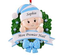 ALBK Boule Mon 1er Noel - Mon Premier Noel, Boule Noel Personnalisable, Boule de Noël Personnalisée, Décorations de Noël Personnalisé pour l'arbre (Garçons, Couronne de Noël)