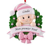 ALBK Boule Mon 1er Noel - Mon Premier Noel, Boule Noel Personnalisable, Boule de Noël Personnalisée, Décorations de Noël Personnalisé pour l'arbre (Filles, Couronne de Noël)