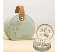 ALBK Cadeau Personnalisé Femme Boîte à bijoux Femme de Voyage -boîte à bijoux personnalisée avec initiale, fleur de naissance et nom, Noël Anniversaire cadeau d'anniversaire pour les filles, les amies