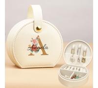 ALBK Cadeau Personnalisé Femme Boîte à bijoux Femme de Voyage -boîte à bijoux personnalisée avec initiale, fleur de naissance et nom, Noël Anniversaire cadeau d'anniversaire pour les filles, les amies