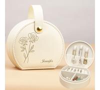 ALBK Cadeau Personnalisé Femme Boîte à bijoux Femme de Voyage -boîte à bijoux personnalisée avec initiale, fleur de naissance et nom, Noël Anniversaire cadeau d'anniversaire pour les filles, les amies