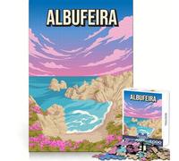 Albufeira, Portugal, Coucher de Soleil sur la Plage, Art de Voyage côtier de l'Algarve, Puzzle Adulte de 1000 pièces, défi Mental, Plaisir Calme, découpe précise, Cadeau Unique (38x26cm)