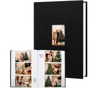 Album 10x15 450 Photos Avec Surface d'Écriture, Couverture en Lin Avec Fenêtre Frontale - Livre pour Enfants, Voyages, Famille, Images Bébé (Noir)