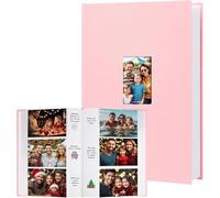 Album 10x15 450 Photos Avec Surface d'Écriture, Couverture en Lin Avec Fenêtre Frontale - Livre pour Enfants, Voyages, Famille, Images Bébé (Rose)