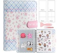 Album de collection d'autocollants réutilisable, format A5 en cuir synthétique avec 100 pages vierges et 140 pochettes pour adultes et tout-petits (fleur)