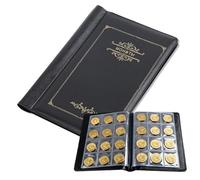 Album de Collection de Pièces de Monnaie 120 Poches Noir, Livre de Rangement pour Pièces de 2 Euros, Médailles et Jetons, 11,5x15,5 cm, Couverture Simili Cuir Durable, Cadeau pour Collectionneurs