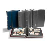 Album de collection de timbres, classeur Premium, DIN A4, 64 pages noires, reliure en cuir rembourrée, bleu