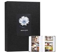 Album photo à pochettes - Album mémo pour 300 photos - 10 x 15 cm - Album en lin avec 100 pages - Élégant livre photo à insérer - Pour bébé, mariage, photo de famille, anniversaire - Noir