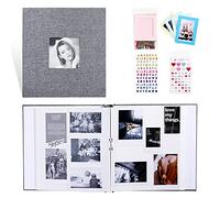 Album Photo Adhesif, Album Photo Traditionnel Famille 27 x 29cm, Gros Album photo Autocollant 200 Photos, Couverture en Lin Gris 20 Feuilles/40 Pages DIY Collection Billets Cartes Timbres Mémorial