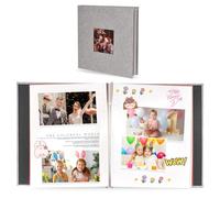 Album Photo Adhésif, Livre Photo Lin 40 Pages, Album Photo Scrapbooking avec Espace d'écriture et Fenêtre d'Affichage, Idéal pour Album Naissance, Famille, Voyage, Mariage,Livre d'o -28 x 27 cm(Gris)