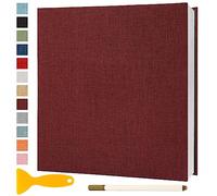 Album Photo Adhesif Vierge 33x32 CM Classeur Photo Livre Photo Personnalisable Scrapbook de Classe Mariage Livre D'or Enfant Bebe DIY Carte Postale, 60 Pages Rouge