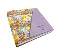 Album photo artisanal en tissu imprimé 3D et Alcantara, personnalisable avec gravure, classique avec papier de soie, mariage, anniversaire, mariage, communion, événements (Glycine/Jaune)