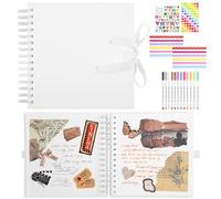 Album photo carré de 80 pages de scrapbooking - 20,5 x 20,5 cm - Livre de souvenirs - 250 g/m² - Papier blanc - Kit de scrapbooking - 15 anneaux pour mariage, anniversaire, Noël - DS01SWH40