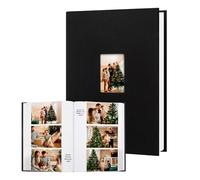 Album photo de 10 x 15 cm avec espace d'écriture, couverture en lin avec fenêtre avant, album photo de 10 x 15 cm, album photo de 450 photos pour mariage, enfants, voyage, famille, bébé (noir)