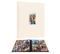Album photo de 8,9 x 12,7 cm, pour 256 photos, couverture en lin de 7,9 x 12,7 cm avec fenêtre à l'avant, album photo de 7,6 x 12,7 cm pour photos de mariage, famille, anniversaire, cartes (beige)