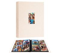 Album photo de 8,9 x 12,7 cm, pour 256 photos, couverture en lin de 7,9 x 12,7 cm avec fenêtre à l'avant, album photo de 7,6 x 12,7 cm pour photos de mariage, famille, anniversaire, cartes (beige)