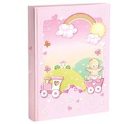 Album photo de naissance avec agenda 23 x 30 cm 56 pages vierges et 4 pages personnalisables en carton épais et résistant entrecoupées de parchemin, train rose