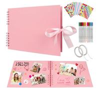 Album photo de scrapbooking fait à la main - 80 pages de papier artisanal A4 avec 12 marqueurs métalliques - Kit de scrapbooking pour famille, mariage, enregistrement de souvenirs - Cadeau de bébé -