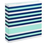 Album Photo ""Designline"" (Album Photo Souvenirs Mariage Anniversaire, 22,5x22cm, 100 Pages Avec Pochettes Pour 200 Photos 10 X 15 Cm, Zone Mémo Et Pochette Cd) Bleu Turquoise Blanc, Stripes