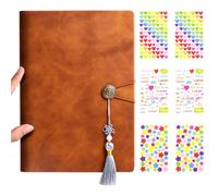 Album photo DIY - 60 pages - Classeur à anneaux en cuir marron - Pages noires - Peut contenir 180 photos de 7,6 cm - Comprend un lot de 6 autocollants décoratifs (23 x 18 cm) (marron)
