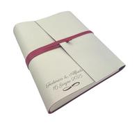 Album photo fait main TriVin Art, en simili cuir bicolore, personnalisable avec 3 lignes + symbole, classique avec papier de soie Cadeau d'anniversaire Mariage (Crème-Rouge/Personnalisé)