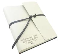 Album photo fait main TriVin Art, en simili cuir bicolore, personnalisable avec 3 lignes + symbole, classique avec papier de soie Cadeau d'anniversaire Mariage (Crème-Marron/Personnalisé)