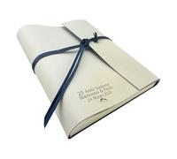 Album photo fait main TriVin Art, en simili cuir bicolore, personnalisable avec 3 lignes + symbole, classique avec papier de soie Cadeau d'anniversaire Mariage (Crème-Bleu/Personnalisé)