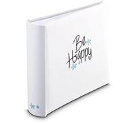 Hama Album photo à pochette 'Good Things Be Happy' (Album mémo, 200 photos 10 x 15cm, 100 pages blanches, Dim. 22.5x22cm, Idéal Scrapbooking, idée cadeau, Couverture Rigide, Pochette Carte SD) Blanc