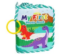 Album photo pour bébé | 19,9 x 12,9 cm Livre en tissu doux dinosaures | Mes premiers albums photo de famille pour bébés | Tissu froissé 10,2 x 15,2 cm Livre d'images avec miroir sécurisé pour enfants