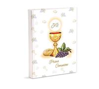 Album Photo, première Communion, 23 x 30 cm, 56 Pages Blanches et 4 Pages Personnalisables, en Carton épais et résistant, entrecoupées de Pergamino