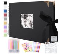 Album Photo Scrapbooking 30 x 21 cm, Carnet Scrapbooking Personnaliser Soi-Même 80 Pages Noires, Livre Photo Souvenir DIY pour Bebe Famille Anniversaire Saint Valentin Mariage Noël Cadeau