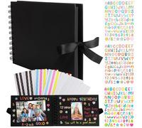 Album Photo Scrapbooking,60 Pages/30 Feuilles Album Photo Noir Avec 6 Pièces Coins Photos Et 3 Pièces Autocollants Alphanumériques,Livre Scrapbooking, (21.5 X 15 Cm)
