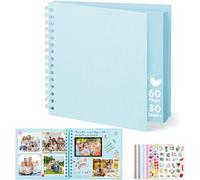 Album Photo Scrapbooking,8-Inch Album Photo Personnalisable,Carrée Diy Livre Scrapbooking Avec 5 Autocollants,Livre D'or Anniversaire Photo Pour Mariage Et Bébés,Bleu,60 Pages