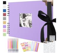 Album Photo Scrapbooking À Spirale 80 Pages,Bricolage,Avec 2 Coins Pour Photo,6 Autocollants,5 Pochoirs,12 Marqueurs Colorés Pour Anniversaire De Mariage,Anniversaire,Noël,Violet