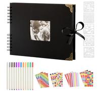 Album Photo Scrapbooking, A4 DIY Livre Photo Personnalisable, Cahier Scrapbooking Album Photos Livre Vierge avec 80 Pages Noires pour Cadeau de Mariage Anniversaire Noël Souvenirs