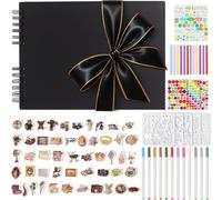 Album Photo Scrapbooking Avec Ruban Noir Bordé D'or,80 Pages Noires,Livre Photo Avec 12 Marqueurs Métalliques,11 Planchettes De Stickers,Livre D'or Pour Mariage & Anniversaire,Noir