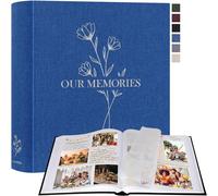 Album Photo Scrapbooking,OUR MEMORIES Grand Lin DIY Album 160 Pages Blanches Avec Séparateurs de Cellophane,Pour Photos 9x13 10x15 13x18cm (Bleu,30x33,5cm)