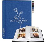 Album Photo Scrapbooking,OUR MEMORIES Petit Lin DIY Album 100 Pages Blanches Avec Séparateurs de Cellophane,Pour Photos 9x13 10x15 13x18cm (Bleu,19x27 cm)