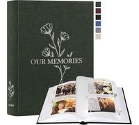 Album Photo Scrapbooking,OUR MEMORIES Petit Lin DIY Album 100 Pages Blanches Avec Séparateurs de Cellophane,Pour Photos 9x13 10x15 13x18cm (Vert,19x27 cm)
