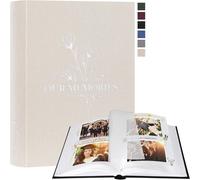 Album Photo Scrapbooking,OUR MEMORIES Petit Lin DIY Album 100 Pages Blanches Avec Séparateurs de Cellophane,Pour Photos 9x13 10x15 13x18cm (Beige,19x27 cm)