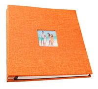Album Photo Traditionnel, Grand Scrapbooking Adhesif avec 40 Vierge Pages, 27x28 cm Livre Photo de Lin Tissu Couverture Personnalisé, Magnétique Album Photos Autocollant pour Mariage Voyage (Orange)