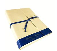 Album photo TriVin Art fabriqué à la main en Italie, en simili cuir fin avec dentelle et insert en CUIR VRAI personnalisable avec gravure. Idéal pour tout événement. (Crème/Cuir Bleu)