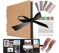 Album photo Viwril 80 pages - 30,5 x 20,3 cm - Format A4 - Fait à la main - Avec 12 marqueurs métalliques - Cadeau de fête des mères, anniversaire, mariage, voyage (marron)