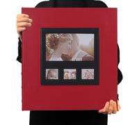 Album Photos 10x15cm 600 Poches Pages Noires 5 Par Page Couverture En Cuir Grande Capacité Albums Photos De Mariage En Famille Détient 600 Photos Horizontales Et Verticales (Rouge).[G373]