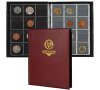 Album pour Pièces de 120 Pochettes - Livre de Collection de Pièces avec 10 Pages, Porte-Grille 45x43 mm pour Livres Pence Cents Dollars Nickel (Rouge) CS48120RE