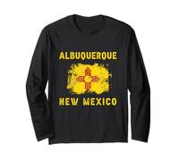 Albuquerque Drapeau du Nouveau-Mexique Grunge Vieux Grunge Manche Longue