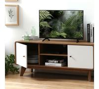 Calicosy Meuble TV 2 Portes 2 Niches Décor Bois Foncé Style Industriel